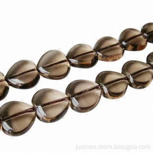 Hear-shaped smooky quartz semi-precious gemstone beads strand